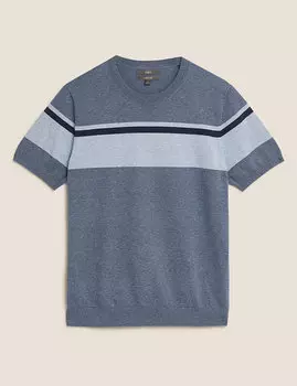 Трикотажная футболка с контрастной полосой на груди