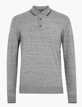 Трикотажная поло-рубашка с длинным рукавом