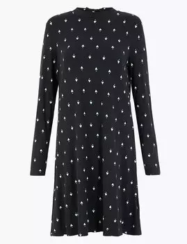 Трикотажное платье-свинг с сердечным принтом