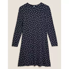 Трикотажное платье в горошек с объемными рукавами, Marks&amp;Spencer