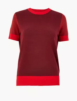 Трикотажный топ колор блок с коротким рукавом