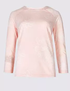 Трикотажный топ с цветочным принтом и рукавом 3/4