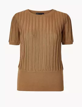 Трикотажный топ с ребристой отделкой и коротким рукавом