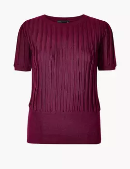 Трикотажный топ с ребристой отделкой и коротким рукавом