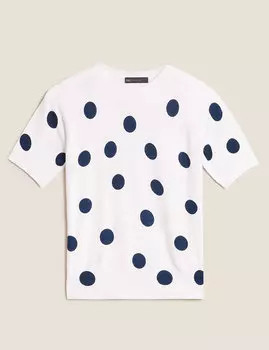 Трикотажный топ в горошек с круглой горловиной