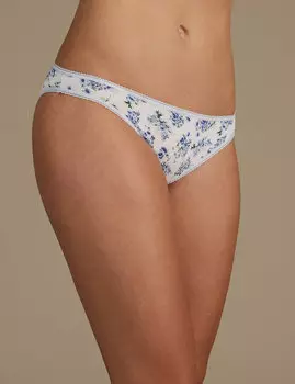 Трусы-бикини из 100%-го хлопка с цветочным принтом и однотонные (5 шт)