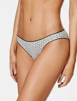Трусы-бикини монохром с цветочным принтом (5 шт)