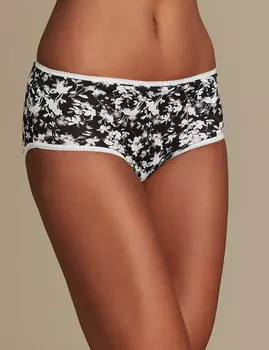 Трусы-бикини с принтом "Листики, полоски" (5 шт)