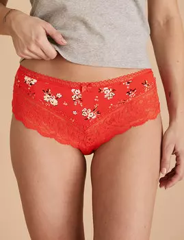 Трусы-бразилиана с кружевным цветочным принтом