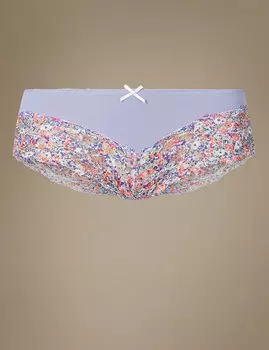 Трусы-бразилиана с принтом "Рождественские олени" и кружевной отделкой