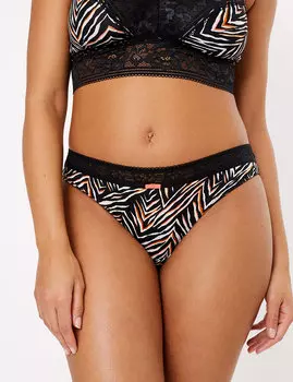 Трусы-бразилиана с принтом "зебра" и кружевной отделкой