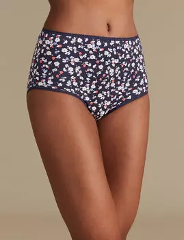 Трусы-брифы закрытые однотонные из 100%-го хлопка и с принтом Цветы, горошки (5 шт)