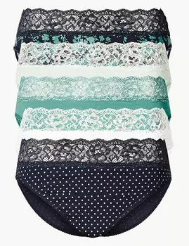 Трусы-хайлег хлопковые, набор 5 пар