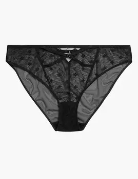 Трусы-хайлег из сетчатой ткани с вышивкой и высоким вырезом