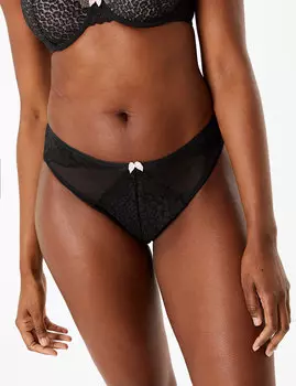 Трусы-хайлег с леопардовым кружевом