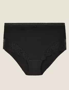 Трусы с высокой талией из хлопка и кружева