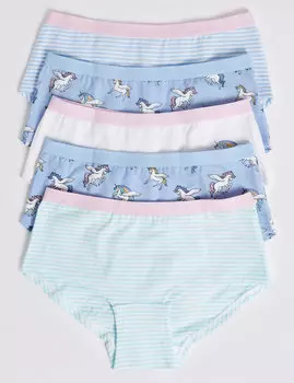 Трусы-шортики с принтом Единороги и полоски для девочки (5 шт)