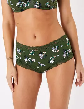 Трусы-шортики в цветочек с кружевной отделкой