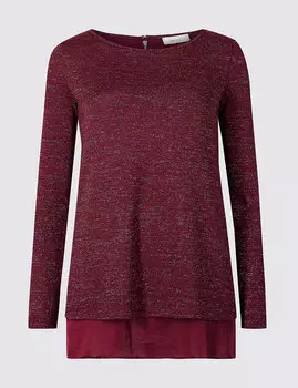 Туника с длинным рукавом и круглым вырезом, блестящая