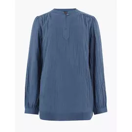 Удлиненная блузка из чистого хлопка с воротником-стойкой, Marks&amp;Spencer