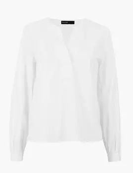 Удлиненная блузка с V-образной горловиной и плиссированными манжетами