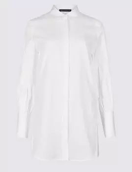 Удлиненная хлопковая рубашка с длинным рукавом