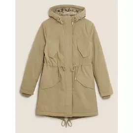 Удлиненная парка из хлопка с капюшоном и воротником-воронкой, Marks&amp;Spencer