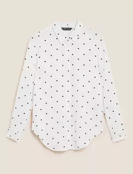 Удлиненная рубашка с длинным рукавом в горошек
