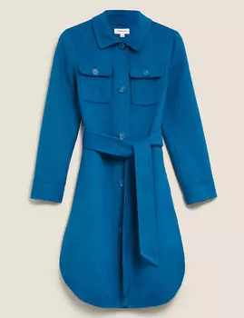 Удлиненный жакет с поясом и добавлением шерсти