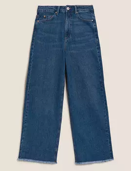 Укороченные джинсы с высокой талией и широкими штанинами