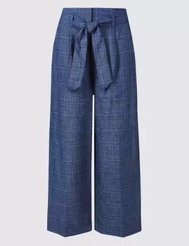 Укороченные широкие брюки с добавлением льна