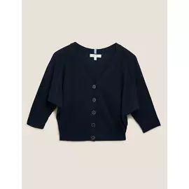 Укороченный кардиган с V-горловиной и добавлением льна, Marks&amp;Spencer