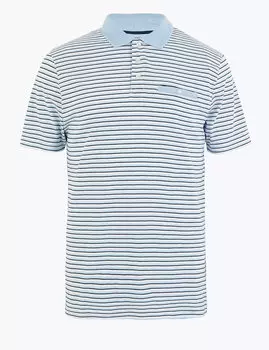 Узкая хлопковая футболка-поло в полоску