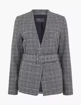 Узкий блейзер в клетку с поясом
