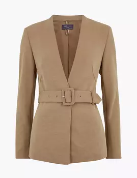 Узкий фактурный блейзер из джерси с поясом