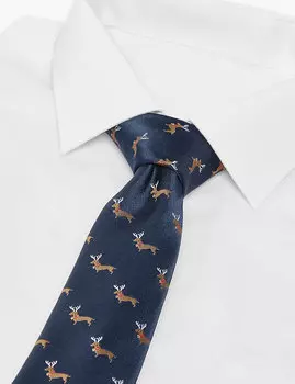 Узкий рождественский галстук с принтом "таксы"