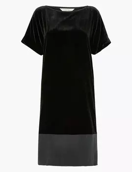 Вельветовое прямое платье-футболка с коротким рукавом