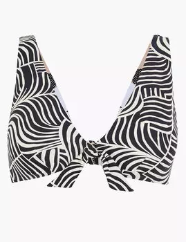 Верх купальника бикини-планж с глубоким вырезом и двусторонним принтом