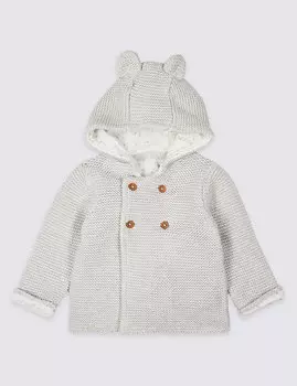 Вязаный кардиган из чистого хлопка с капюшоном