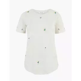 Вышитая футболка в мелкий цветочек из чистого хлопка , Marks&amp;Spencer