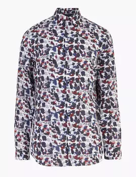 Яркая хлопковая рубашка с длинным рукавом