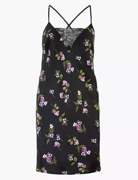 Женская сорочка на бретелях с цветочным принтом