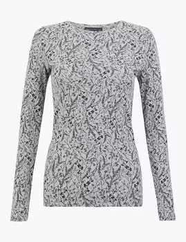 Женский хлопковый топ с принтом "цветочные веточки"