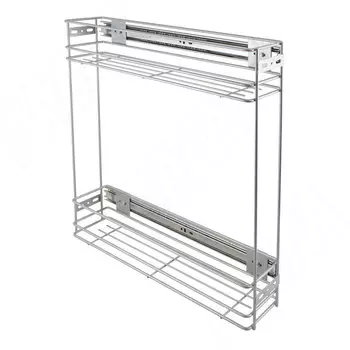 BASE Двухуровневая корзина 150 мм (бутылочница), бок. крепл., универсальная, с шар. направл., металлик серебристый (ДКУ150МС-Н)