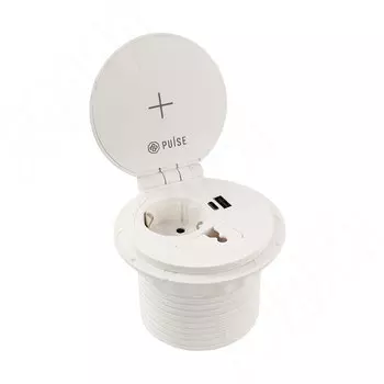 Блок розеток с откидной крышкой, d=105 мм, 1 розетка, 1 USB, 1 USB Type-C, быстрая зарядка, беспроводная зарядка, белый (FU-80-1S1A1C-FWH-WH)