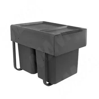 EASYBOX F40 Корзина встраиваемая для мусора выдвижная с доводчиком и крышкой-полкой, объём 36 (2x18) л, цвет тёмно-серый (EMB402-36DG)