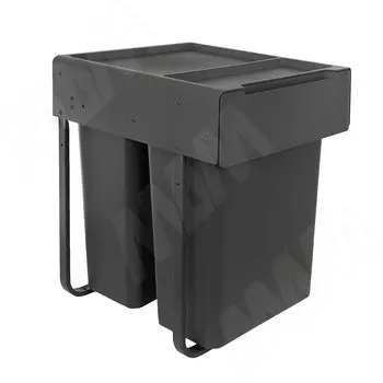 EASYBOX F45 Корзина встраиваемая для мусора выдвижная с доводчиком и крышкой-полкой, объём 60 (2x30) л, цвет тёмно-серый (EMB452-60DG)