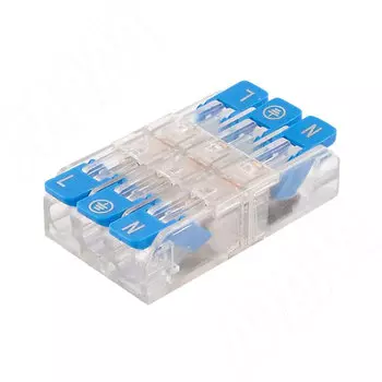 Клемма 221 с рычажком, 3 порта, разная полярность, для провода 0.5-4.0 кв.мм, ток 16А, синий (TE-221-XY3-2)