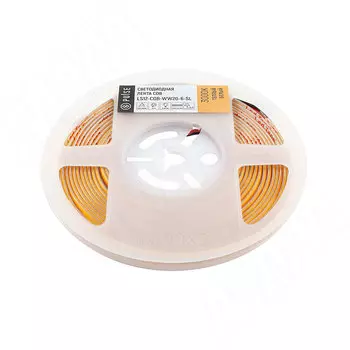 LUX, COB лента светодиодная, 504 диодов, 12V, 5 м, основание 5 мм, CRI 90, теплый белый 3000К, IP20, 6W (LS12-COB-WW20-6-SL)
