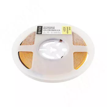 LUX, COB лента светодиодная, 504 диодов, 24V, 5 м, основание 5 мм, CRI 90, нейтральный белый 4000К, IP20, 6W/1м (LS24-COB-NW20-6-SL)